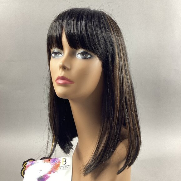 Halo Ashanti Straight #F1B/30 Black Honey Brown Human Hair Blend Full Wig - Picture 2 of 8